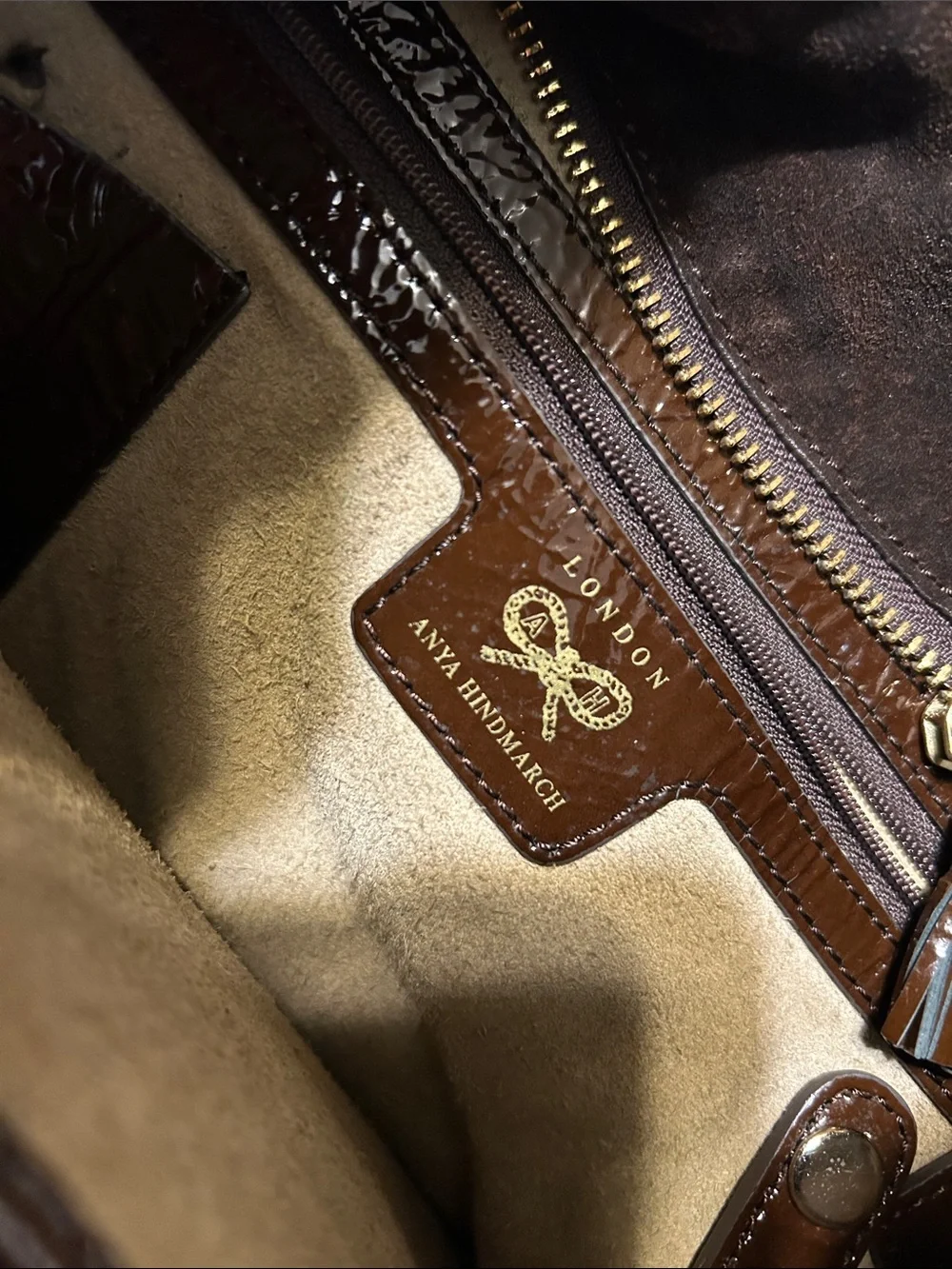 Anya Hindmarch Dark Brown Leather Messenger Shoulder Bag